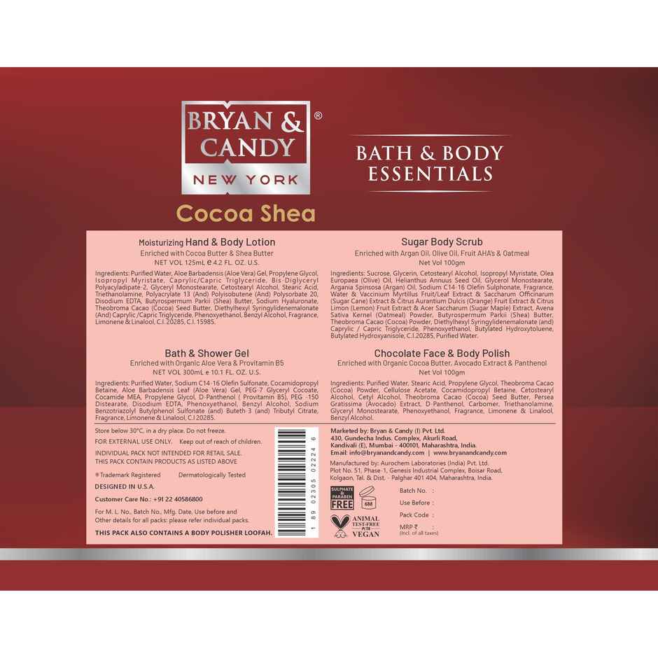 Bryan & Candy Cocoa Shea Bath Tub Kit Gift Set | Complete Home Spa Experience | Pack Of 4