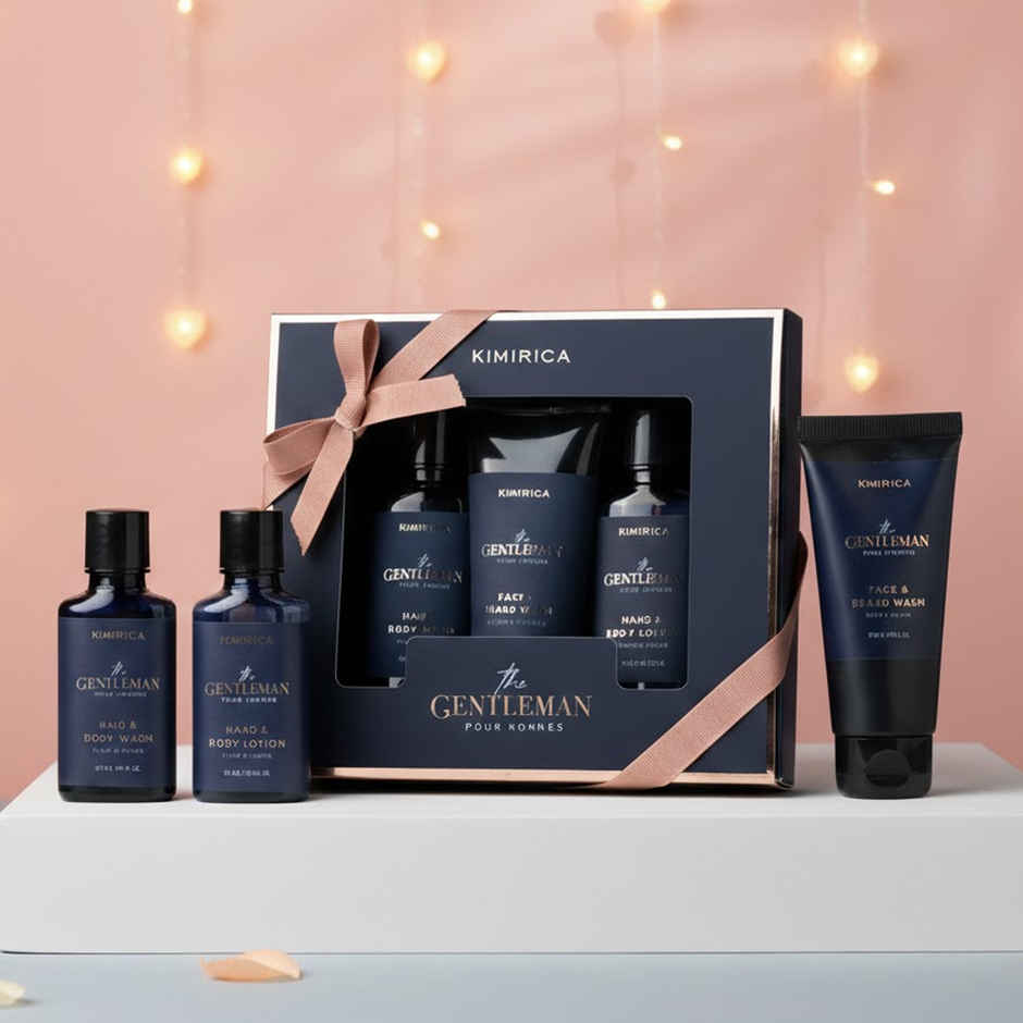 Kimirica Valentine Gentlemen Trio Gift Set|Grooming Set for Men Shower Gel, Body Lotion & Face Wash
