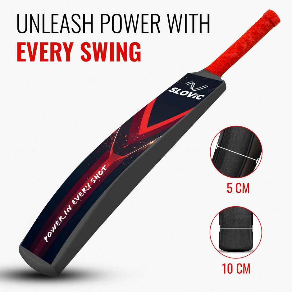 Slovic Lightweight Plastic Tennis Ball Cricket Bat with Soft Grip, Full Size, Black & Red