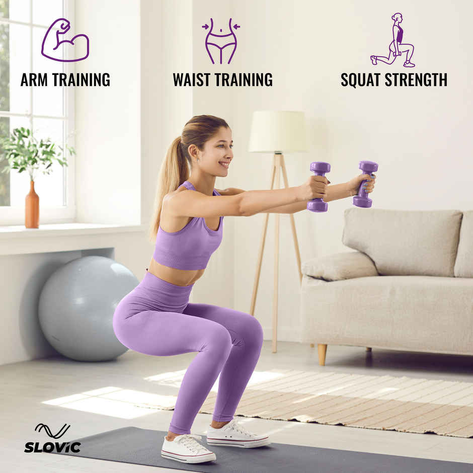 Slovic Neoprene Dumbbell Set (2 kg X 2) | Purple | for Home & Gym Use | Anti-Skid Rubber