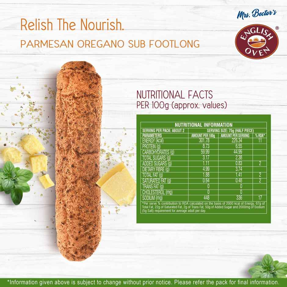 English Oven Sub Footlong Parmesan Oregano Bread