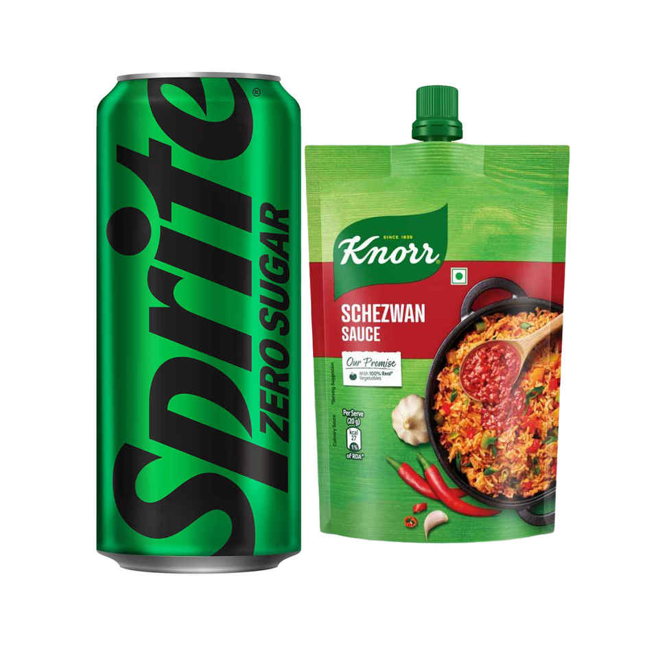 Sprite Zero Lemon Diet Soft Drink Can (300ml) & Knorr Schezwan Sauce (200g) Combo