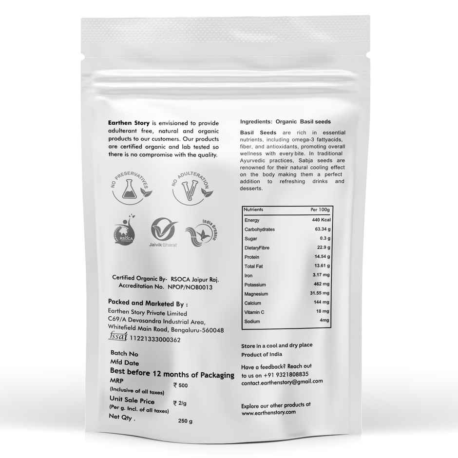 Earthen Story Organic Raw Basil Seeds