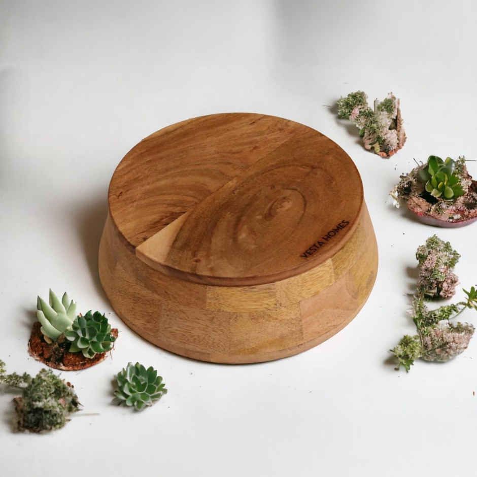 Vesta Homes Wooden Casserole With Lid For Roti, Masala Box, Serving Bowl, Storage Box | 23x23x9 Cm