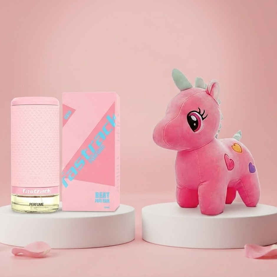 Fastrack Perfume Women Beat (100ml) & Dearjoy Unicorn Plush Soft Toy -  25Cm (1pc) Combo