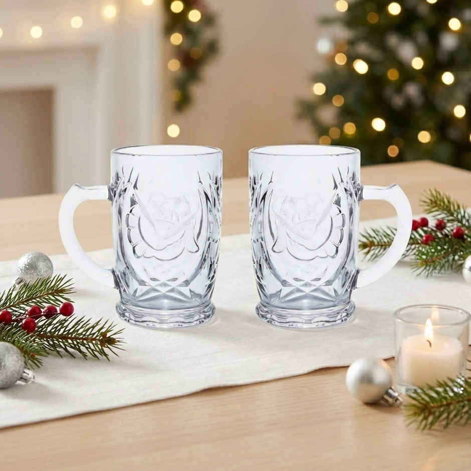 Roxx Ariba Mug Set | 410 ml | Textured Glass | Durable | Hot & Cold Drinks | Transparent