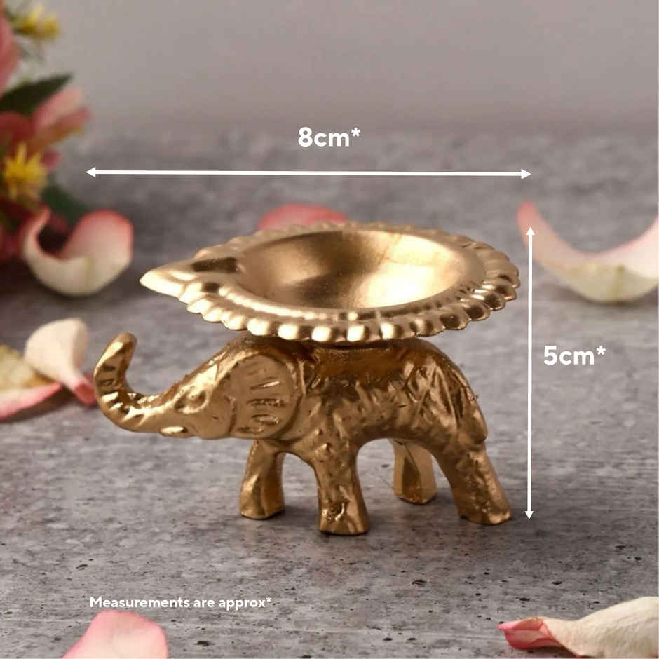 Elephant Diya Tealight Candle Holder | Resin | Gold | Urban Born