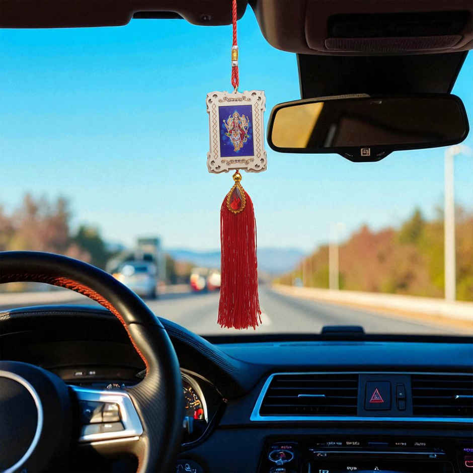 Divine Vibes Square Design Durga Ji Car Hanging Decorative