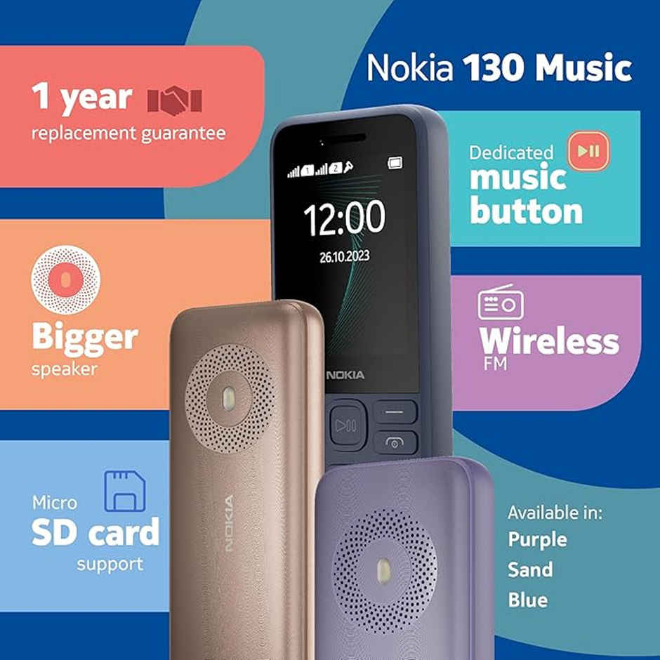 Nokia 130 Music Dual Sim Keypad Mobile | 2.4" Display | 1450 mAh Battery | Blue