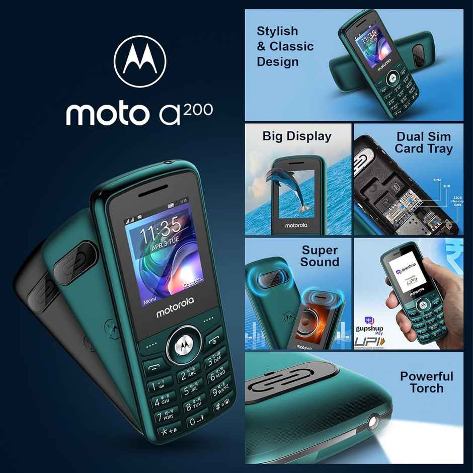 Motorola All-New A200 Dual Sim keypad Phone with Voice Feature | Teal Blue