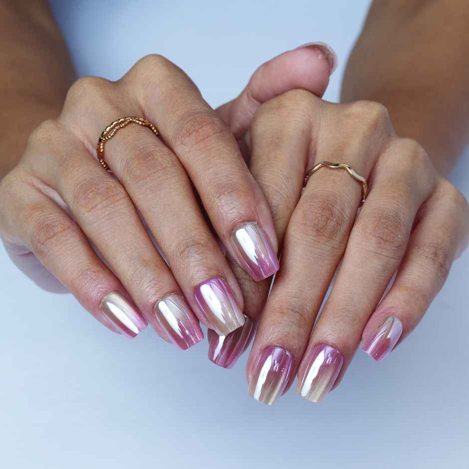 Pep Nails Mirror Kiss Medium Coffin Chrome Ombre Nude Reusable Press On Nails | 30 Nail Tips