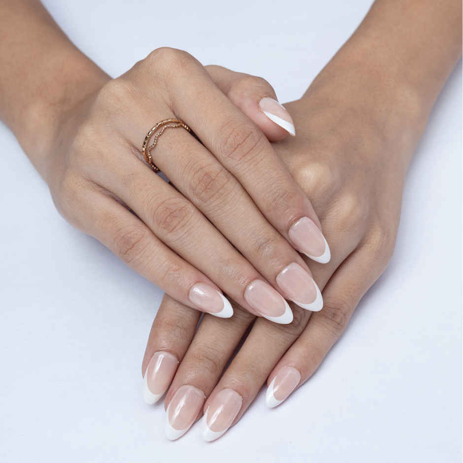 Pep Nails Buttercream Medium Almond French Tips Nude Reusable Press On Nails 30 Nail Tips