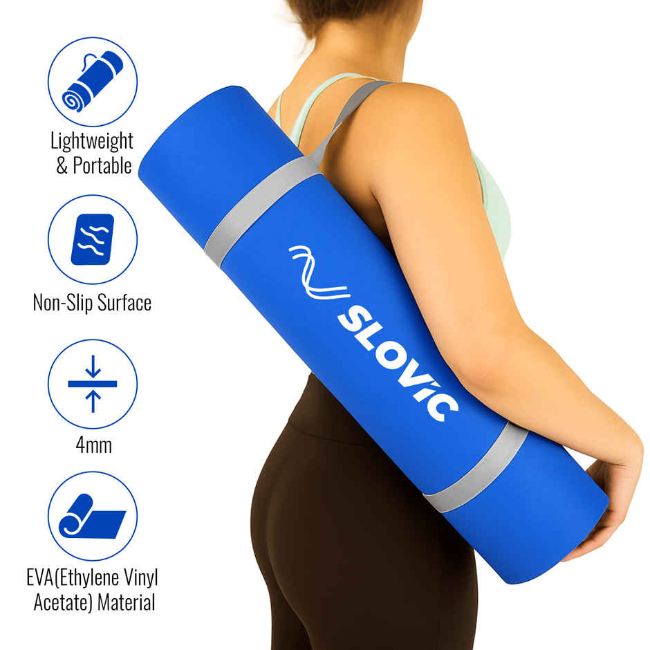 Slovic Yoga Mat EVA 4mm with Strap - Lightweight, Non-Slip Exercise & Fitness Mat for Home & Gym