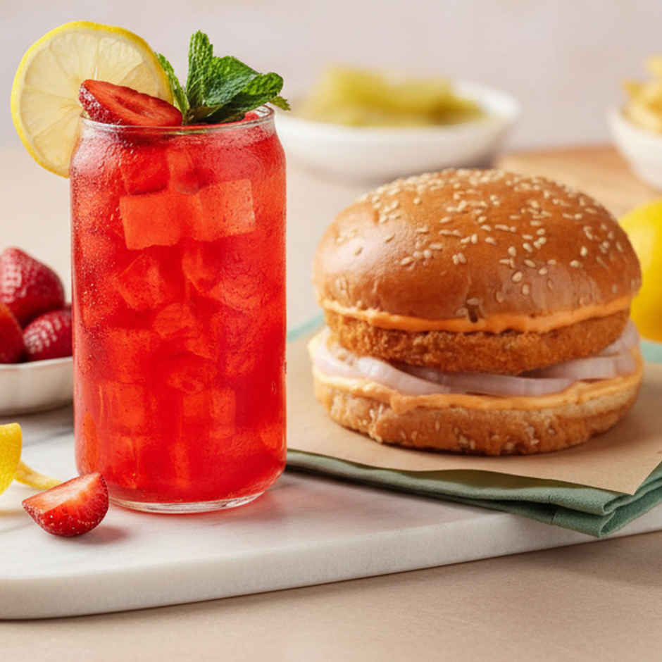 Veg Classic Burger + Strawberry Lemonade