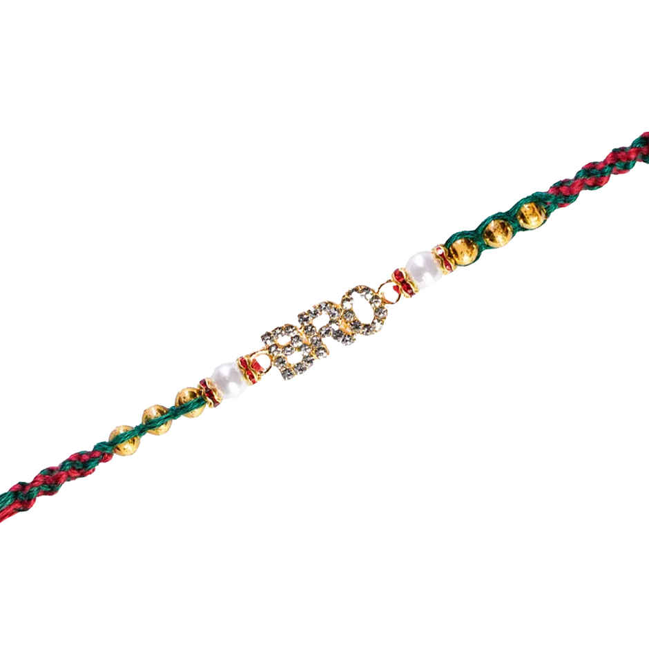 Aurum Cool Bro Rakhi With White & Golden Beads - Trendy and Stylish