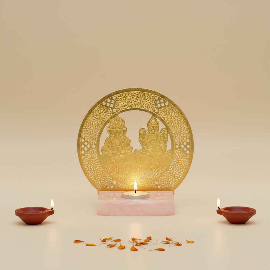 Resin Base Laxmi Ganesh Ji T-Light Candle Holder | Metal | Urbanborn