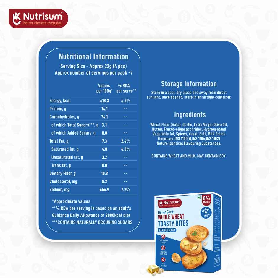 Nutrisum Whole Wheat Toasty Bites - Butter Garlic
