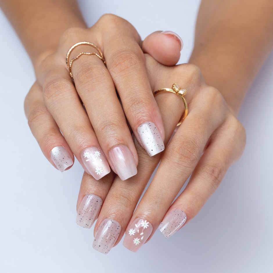 Pep Nails Whispers Medium Coffin Floral Nude Cat Eye Reusable Press On Nails 30 Nail Tips