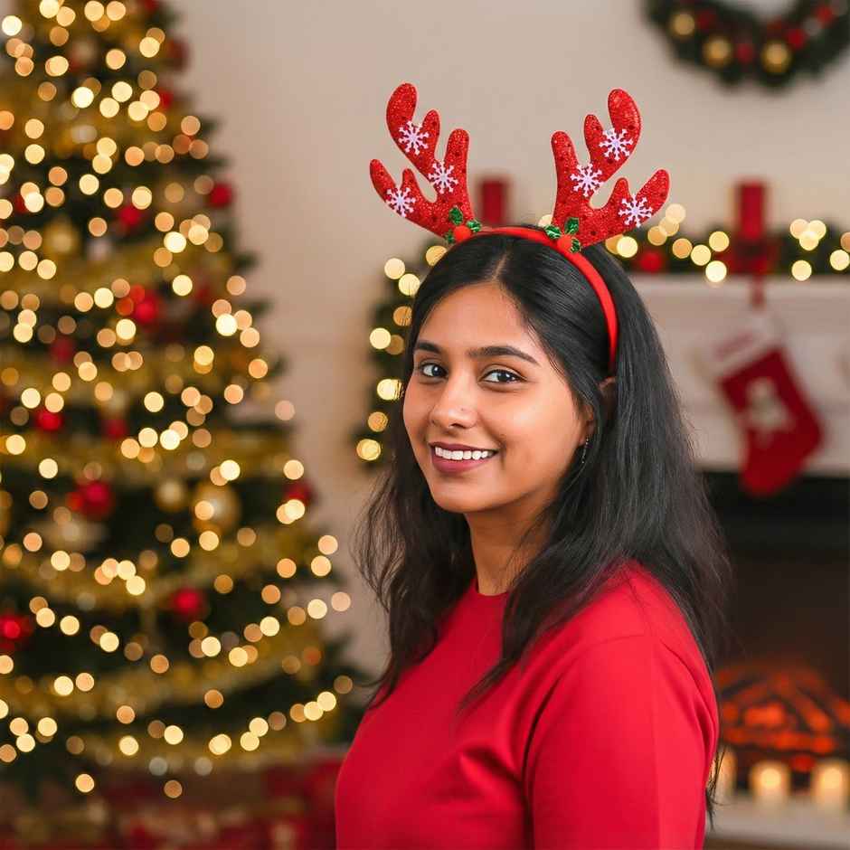 Red Deer Horn Christmas Hair Band | Party Accessory | Bandhan