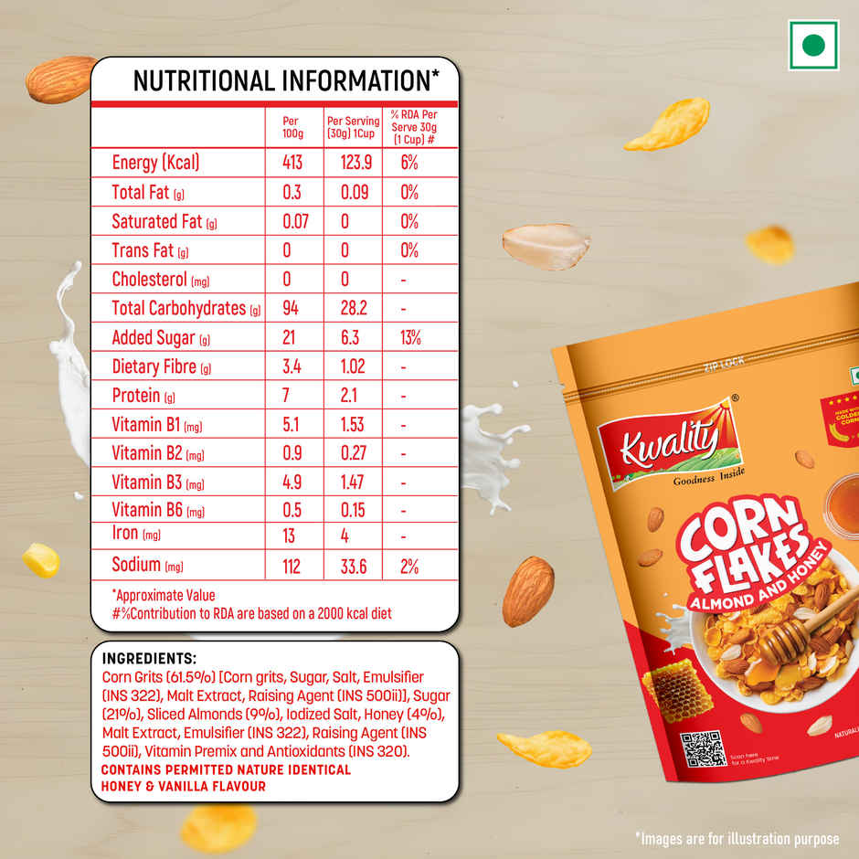 Kwality Corn Flakes With Almond & Honey - Made With Golden Corns