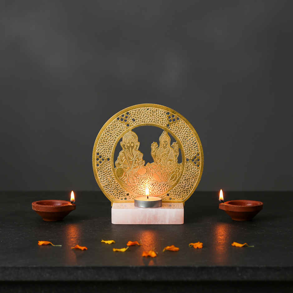 Resin Base Laxmi Ganesh Ji T-Light Candle Holder | Metal | Urbanborn
