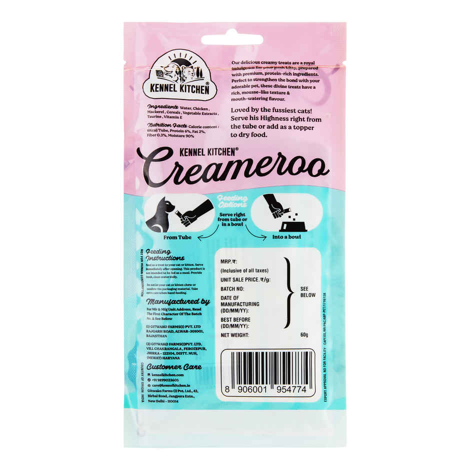 Kennel Kitchen Creameroo Cat Treats | 4 Pcs | Chicken With Mackerel Flavour
