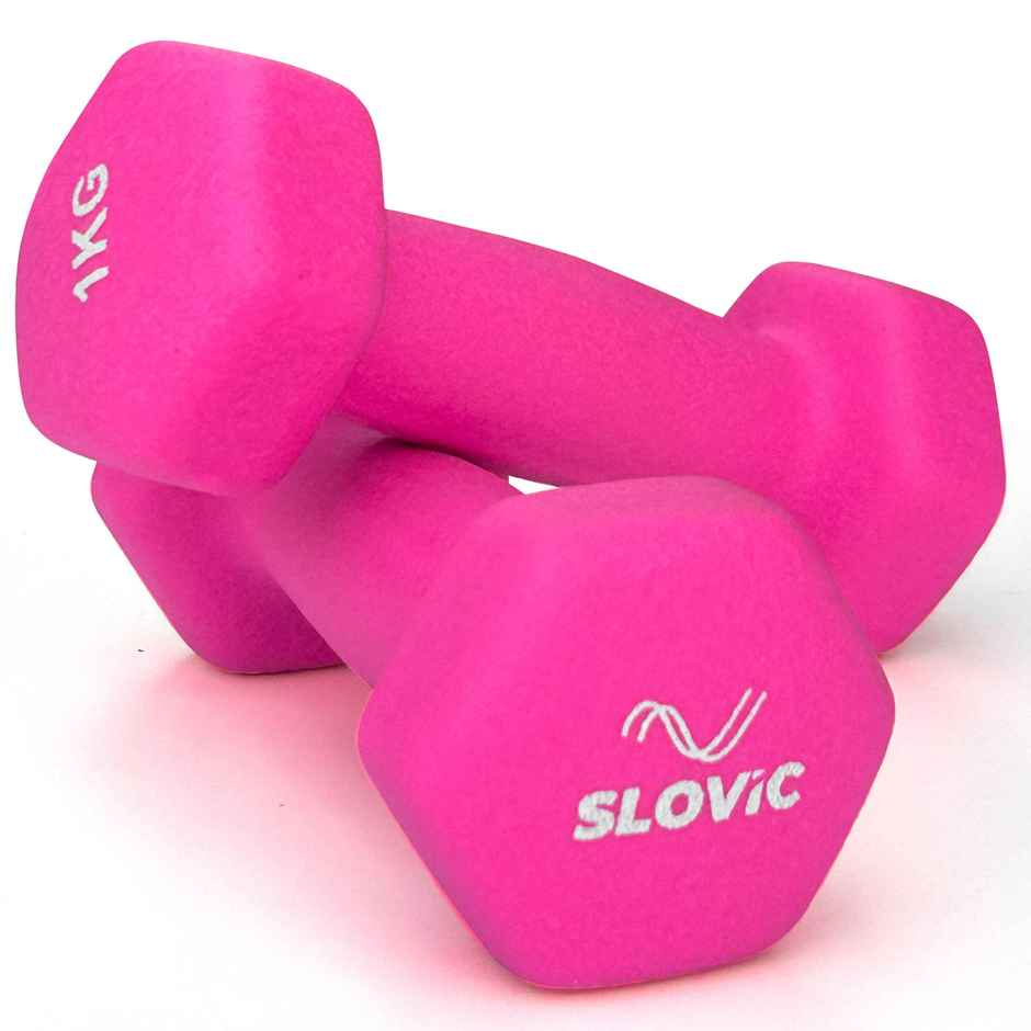 Slovic Anti-Skid Neoprene Dumbbell Set | 1kg x 2 | Ideal for Home & Gym Workout | Pink
