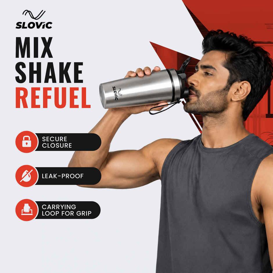 Slovic 750 ml Stainless Steel Shaker Water Bottle with Leakproof Lid & Blender Ball | BPA Free & Leak-Proof