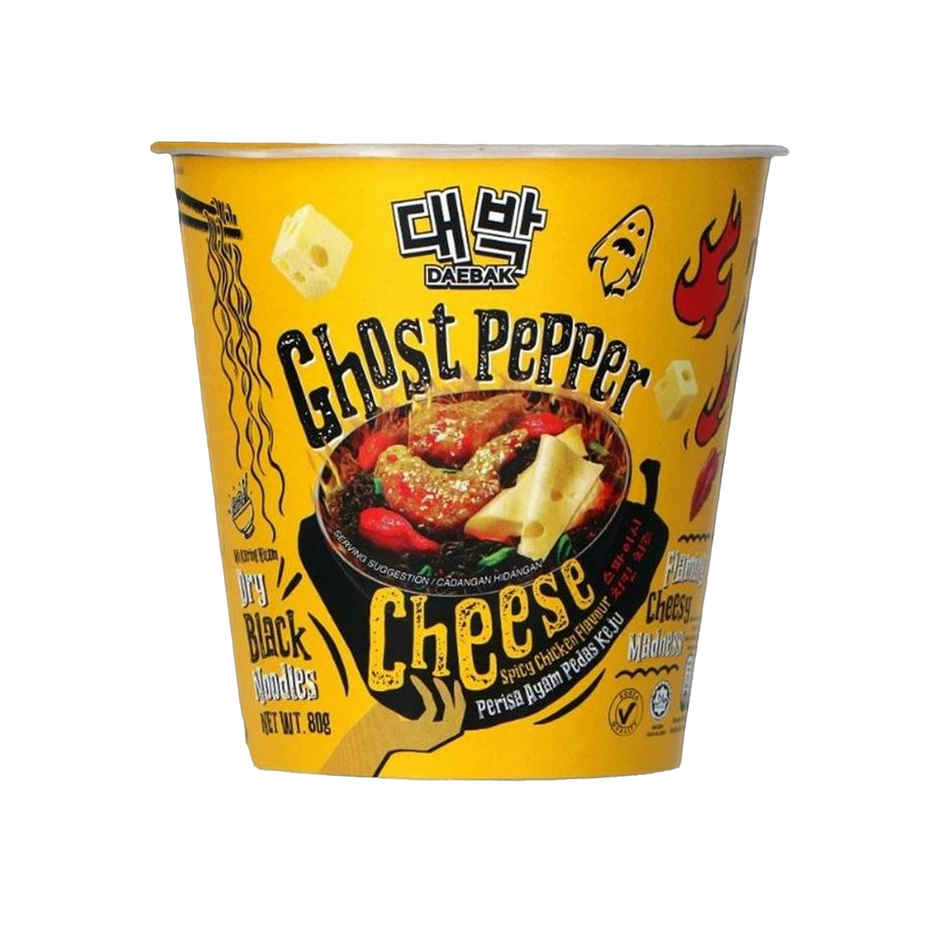 Daebak Korean Ghost Pepper Cheese Spicy Chicken Flavour Dry Black Instant Noodles Cup Non Veg
