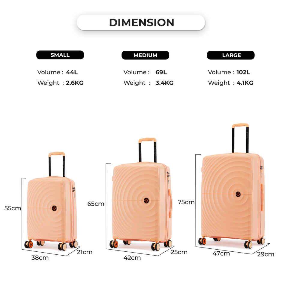 Nasher Miles Seattle Check-In Hard Side Polypropylene (55 & 65 cm) Trolley Bag (Peach)