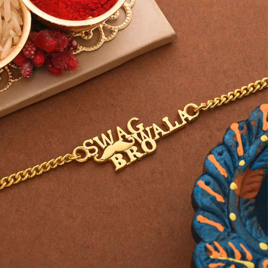 Voylla Swag Wala Bro Gold Tone Bracelet Style Rakhi - Trendy And Stylish