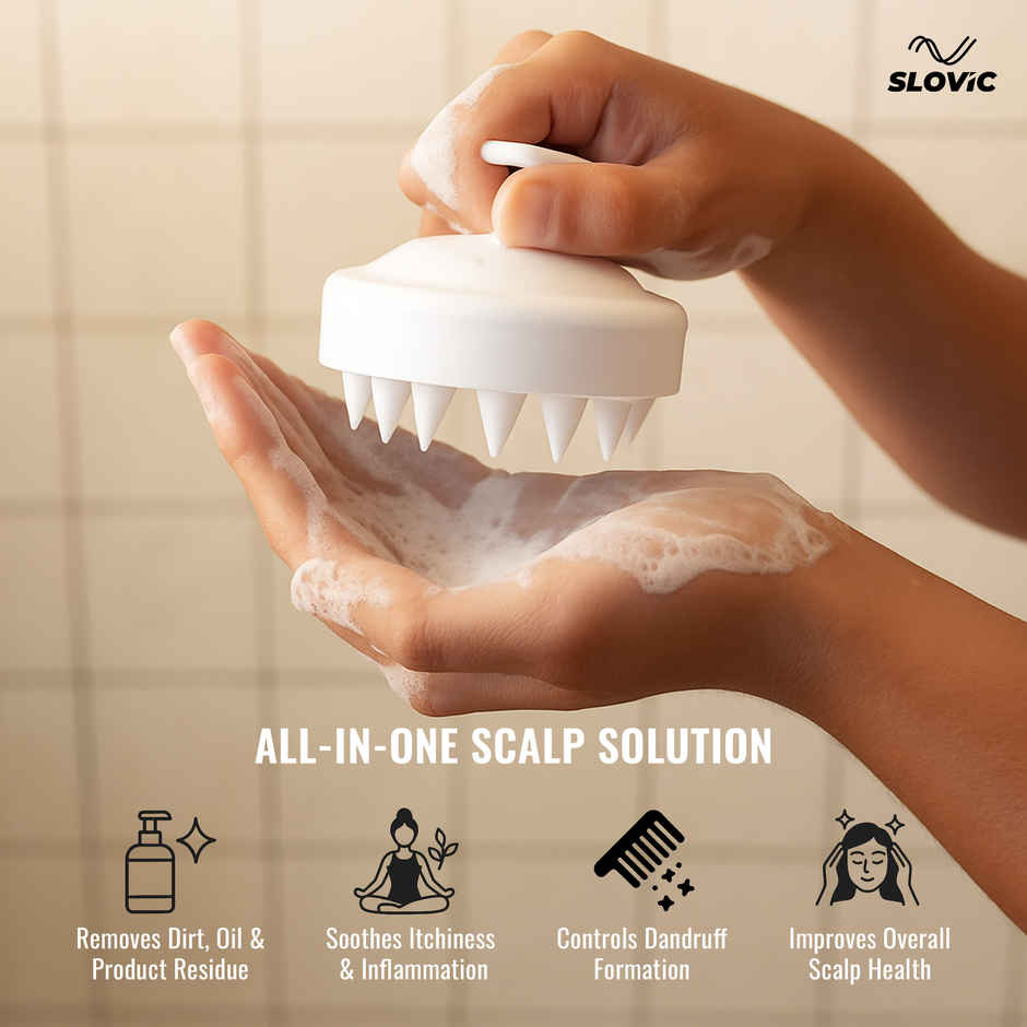 Slovic Manual Head & Scalp Massager with Soft Silicone Bristles | Relaxation | White