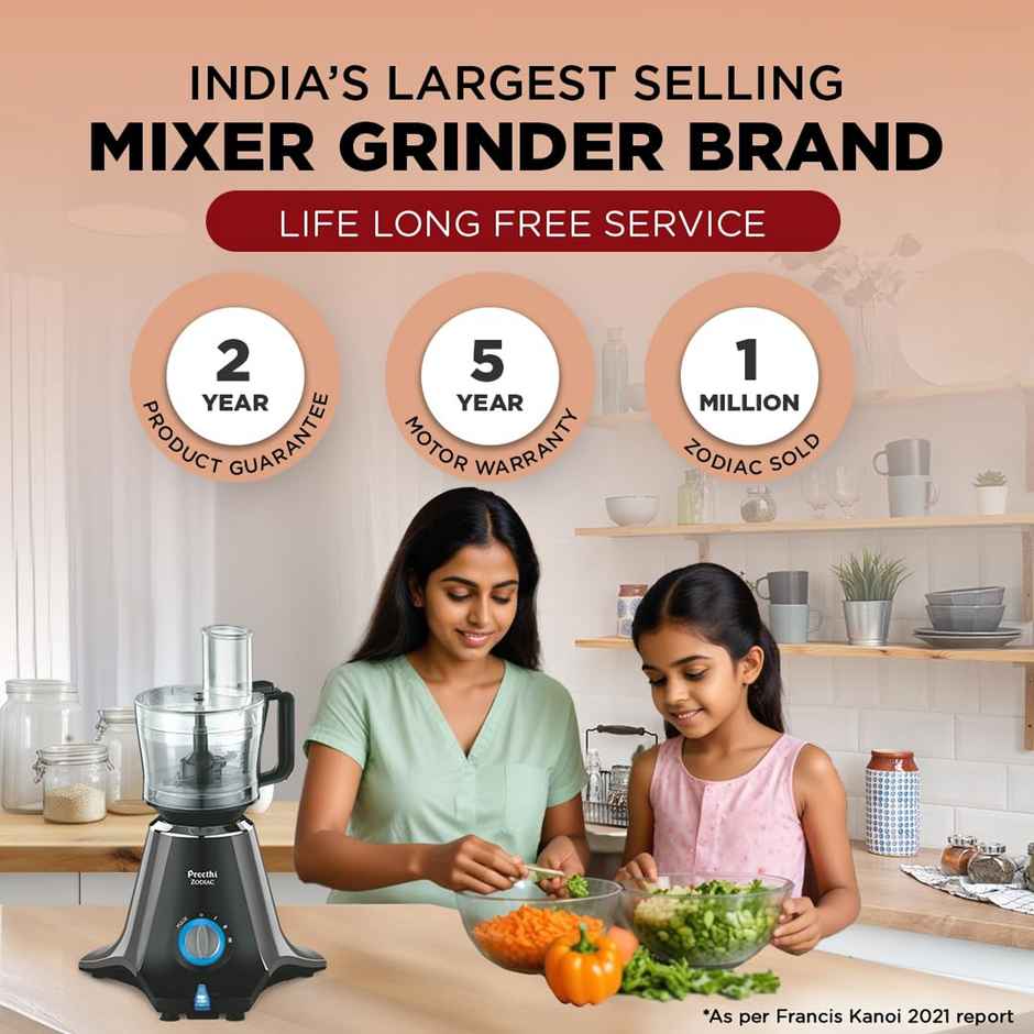 Preethi Zodiac Mg - 218 Mixer Grinder For Kitchen | 750 Watt Mixie | 5 Jars - Black