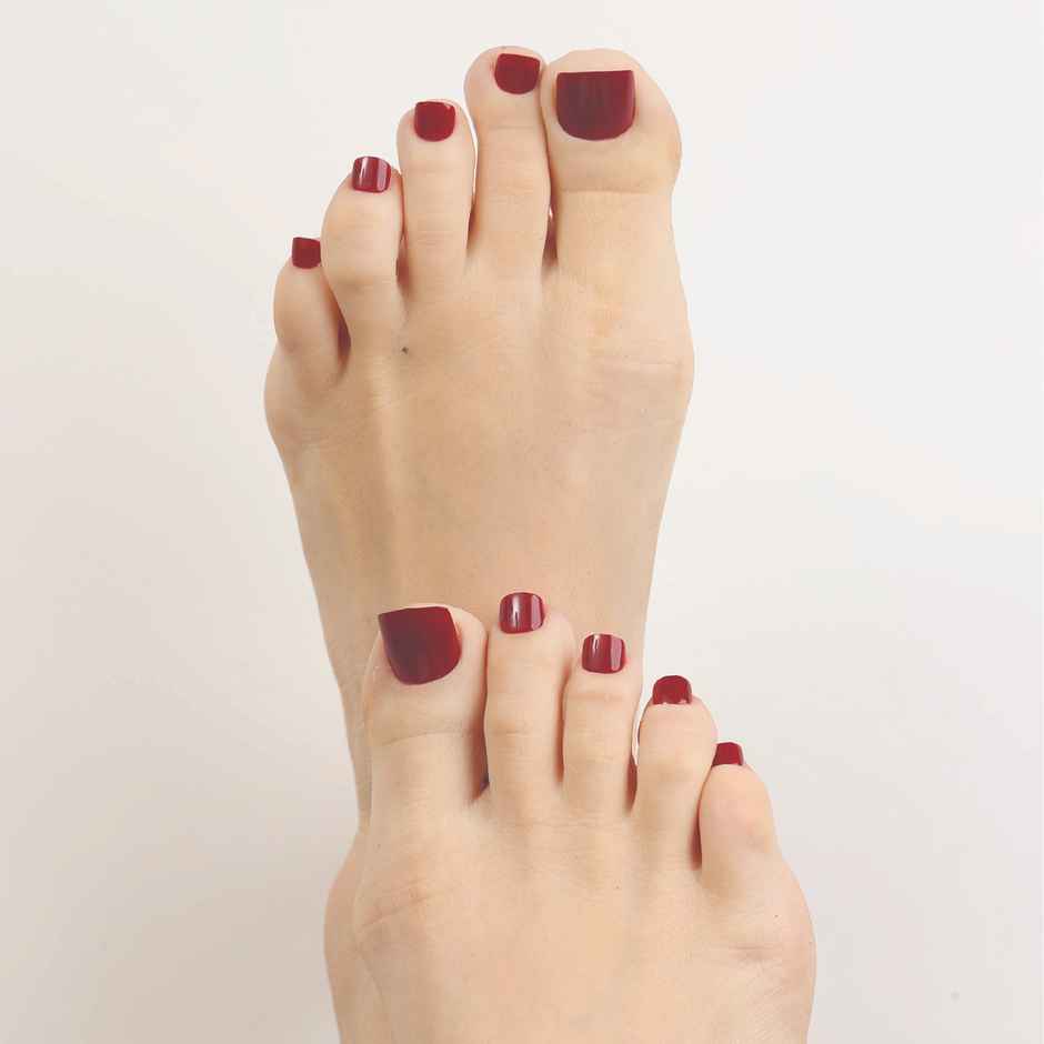 Pep Nails | Maroon | Toe Nails | Short Square Red | Glossy Solid Press On Nails | 24 Tips