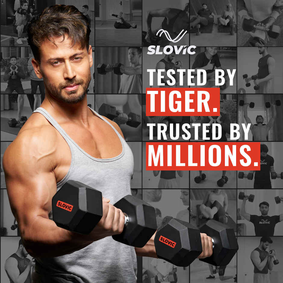 Slovic Hex Rubber Coated Dumbbell Set (7.5 kg X 2) | Black | Home Gym | Non-Slip Coated Handle