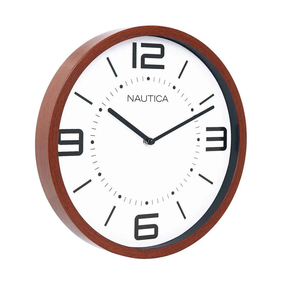 Nautica Luxury Wooden Finish Modern Wall Clock With Quartz Silent Sweep Technology -Mahogany/White