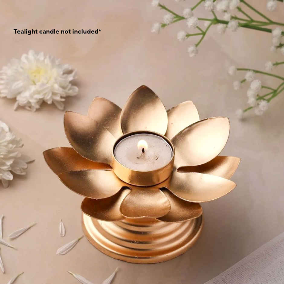 Religious Lotus Candle Holder for Home Decor | Iron | Gold | Urban Born