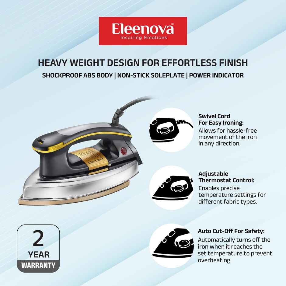 Eleenova BumbleBee 1000 W Dry Iron-Heavy Body, Quick-Heat, Safety Auto Cut-Off