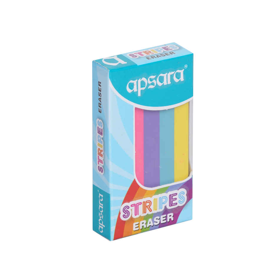 Apsara Stripes Coloured Non Dust Eraser | Multi-Coloured Fluorescent Eraser | Soft & Smooth Erasing