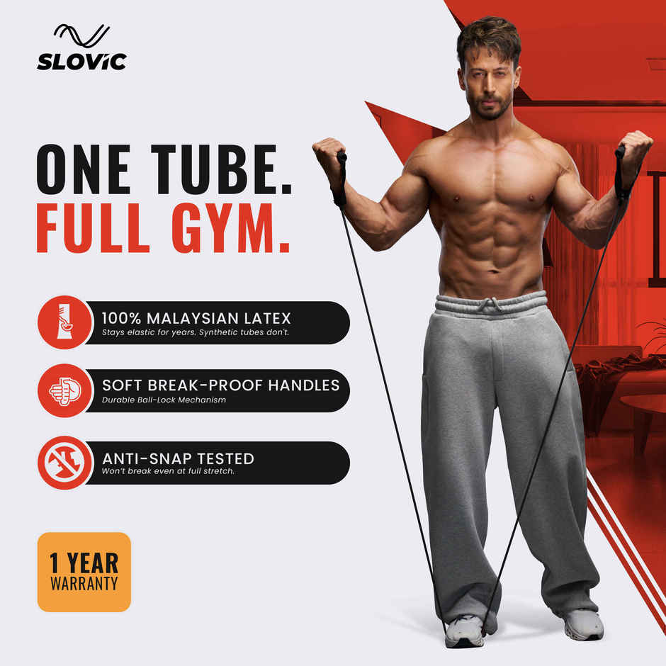 Slovic Natural Rubber Latex Resistance Tube | 25kg| Ideal for Gym & Home Workout | Black