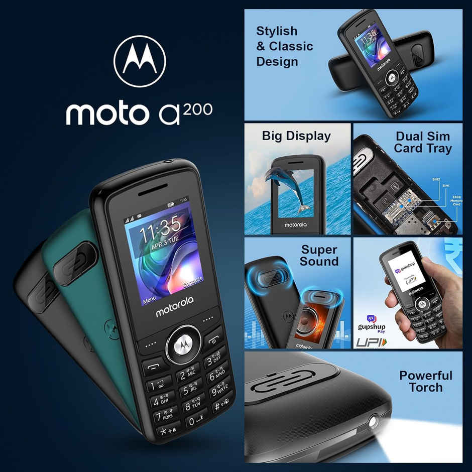 Motorola All-New A200 Dual Sim keypad Phone with Voice Feature | Black