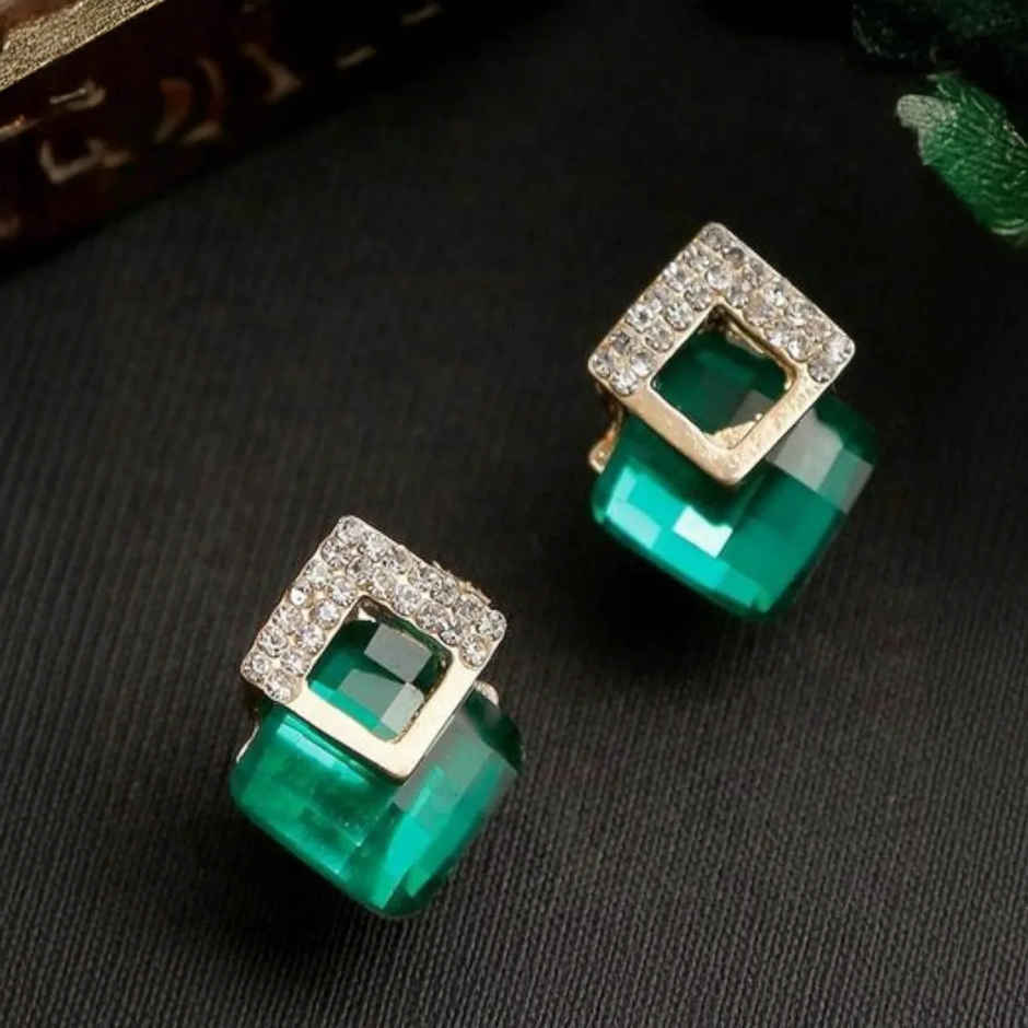 YouBella Jewellery Fashion Crystal Stud Earrings For Girls And Women - Green