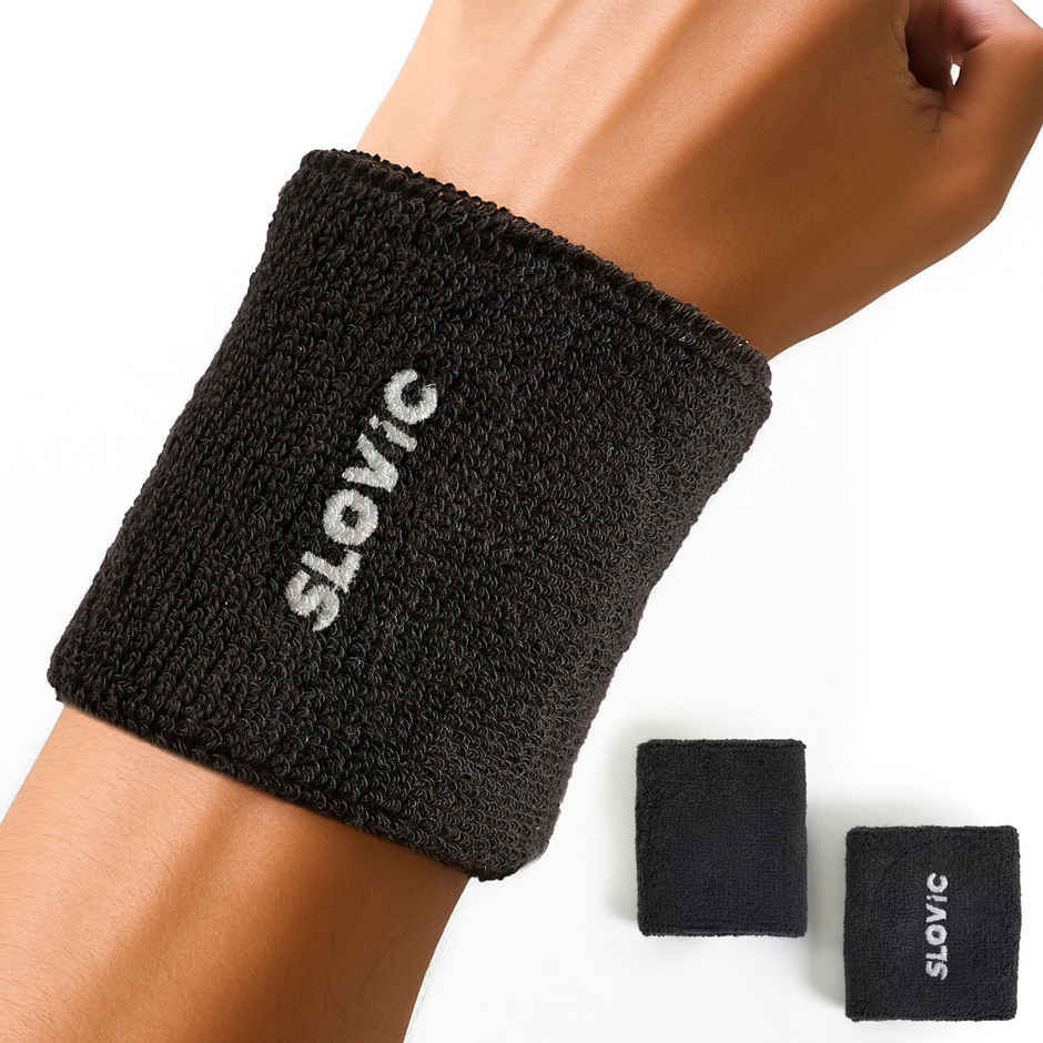 Slovic Cotton Wrist Band for Men & Women, Stretchable | Breathable & Sweat Absorbing | Black