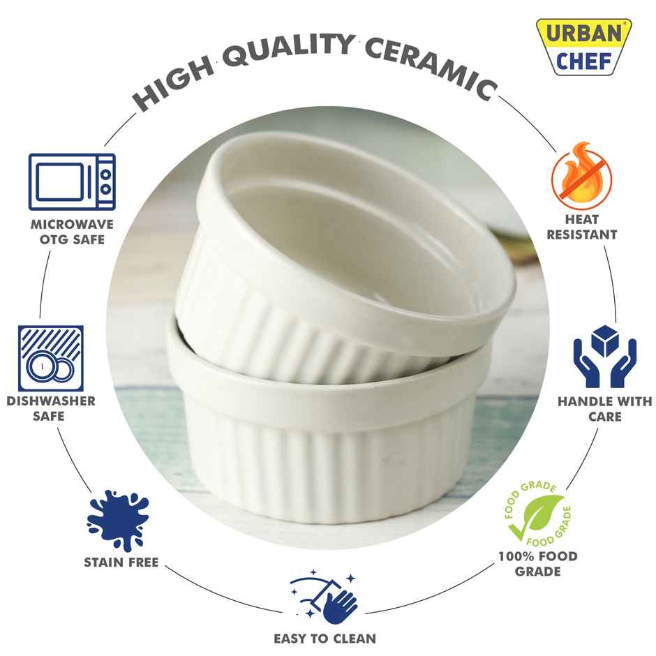 Urban Chef Ramekin Ceramic Bowl - Sea White 2 Pcs | Set of 2 - 225 Each