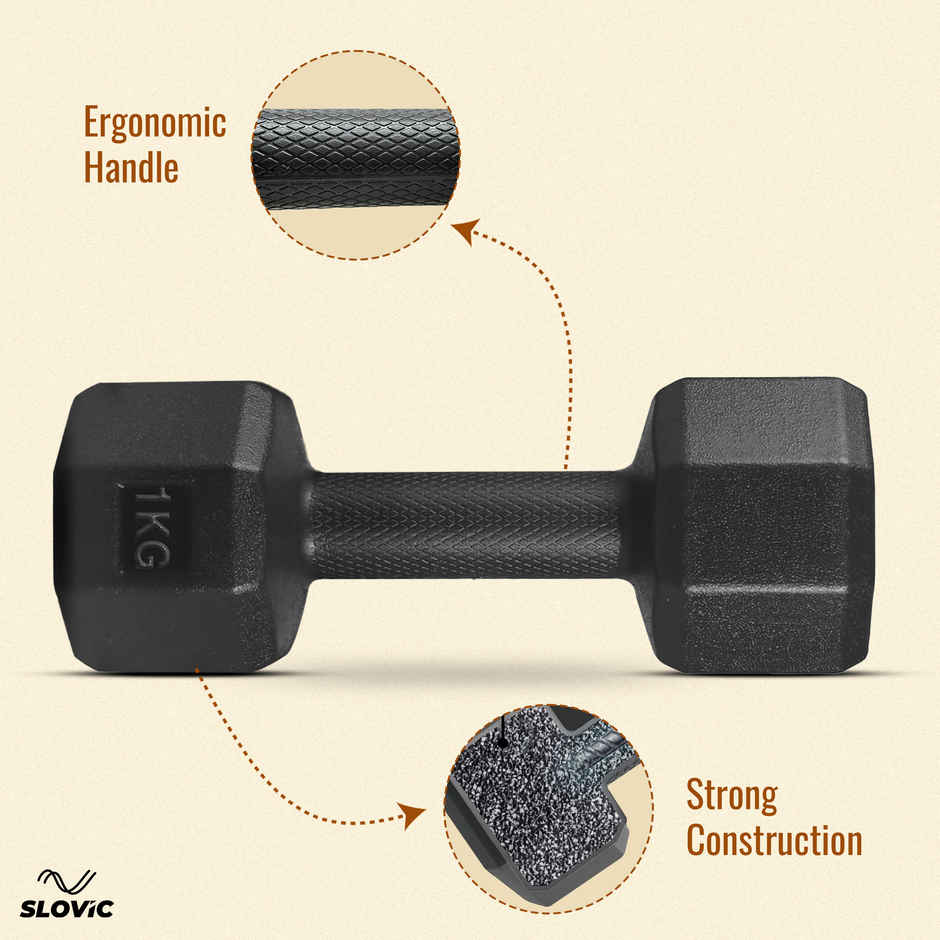 Slovic PVC Dumbbell Set (3 kg X 2) | Black | for Weightlifting & Home Gym | Non-Slip Coated Handle