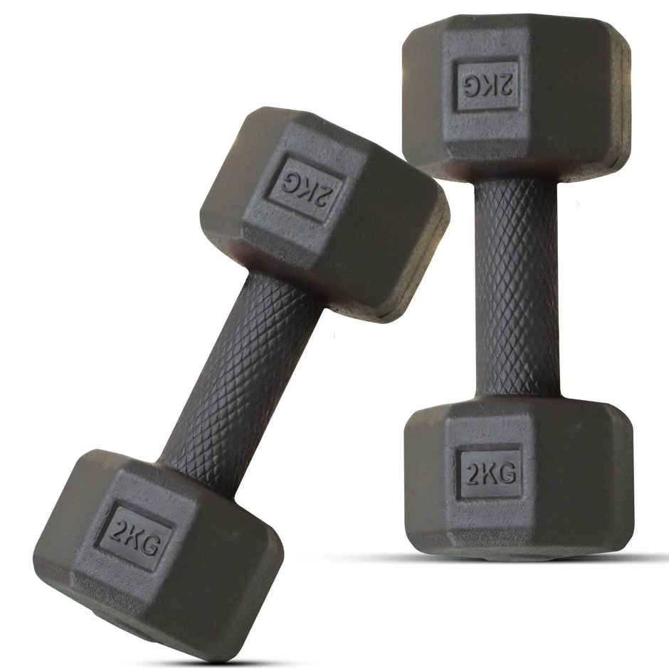 Slovic PVC Dumbbell Set (2 kg X 2) | Black | for Weightlifting & Home Gym | Non-Slip Coated Handle