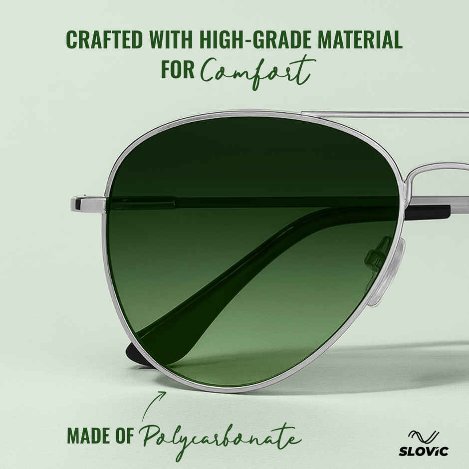 Slovic Unisex Aviators Sunglasses with UV400 Protection Lenses | Green and Silver