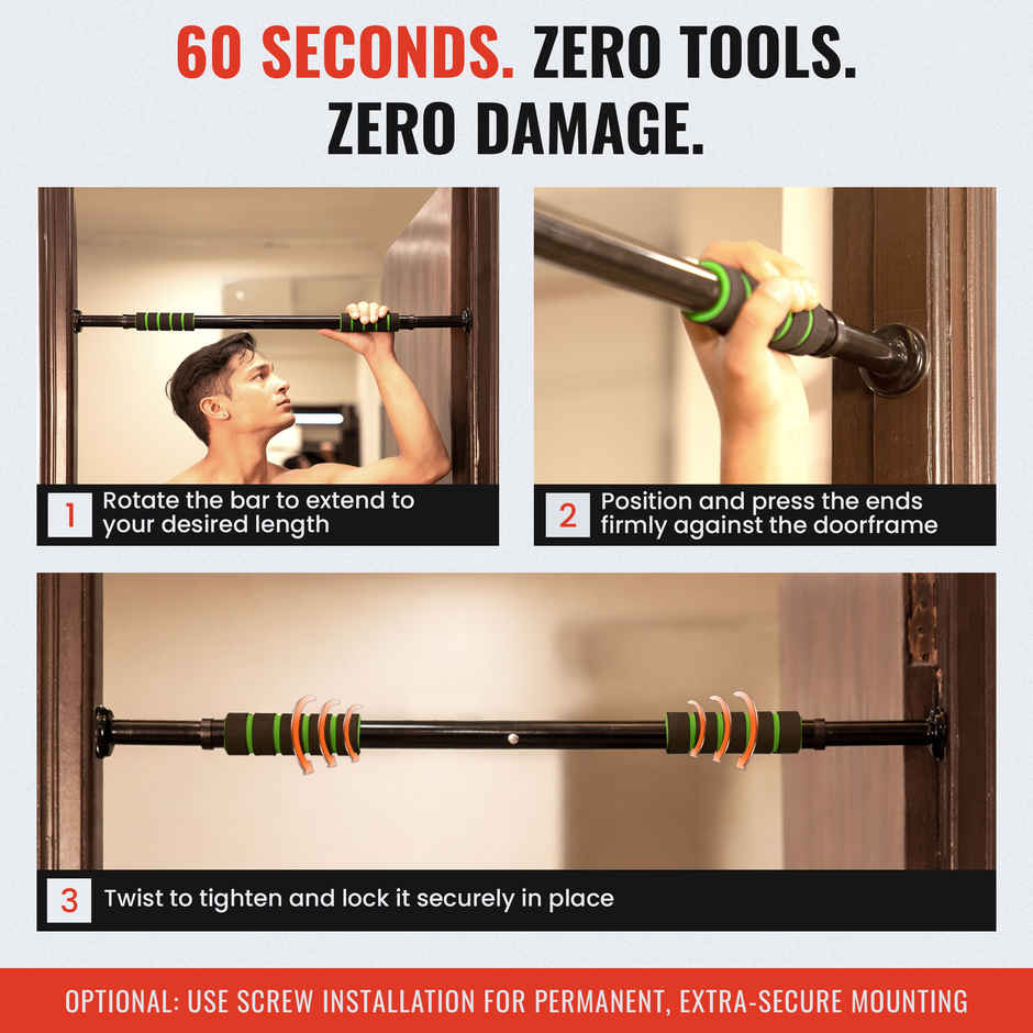 Slovic Pull Up Bar for Door Frame - Home Workout Equipment for Upper Body - Black