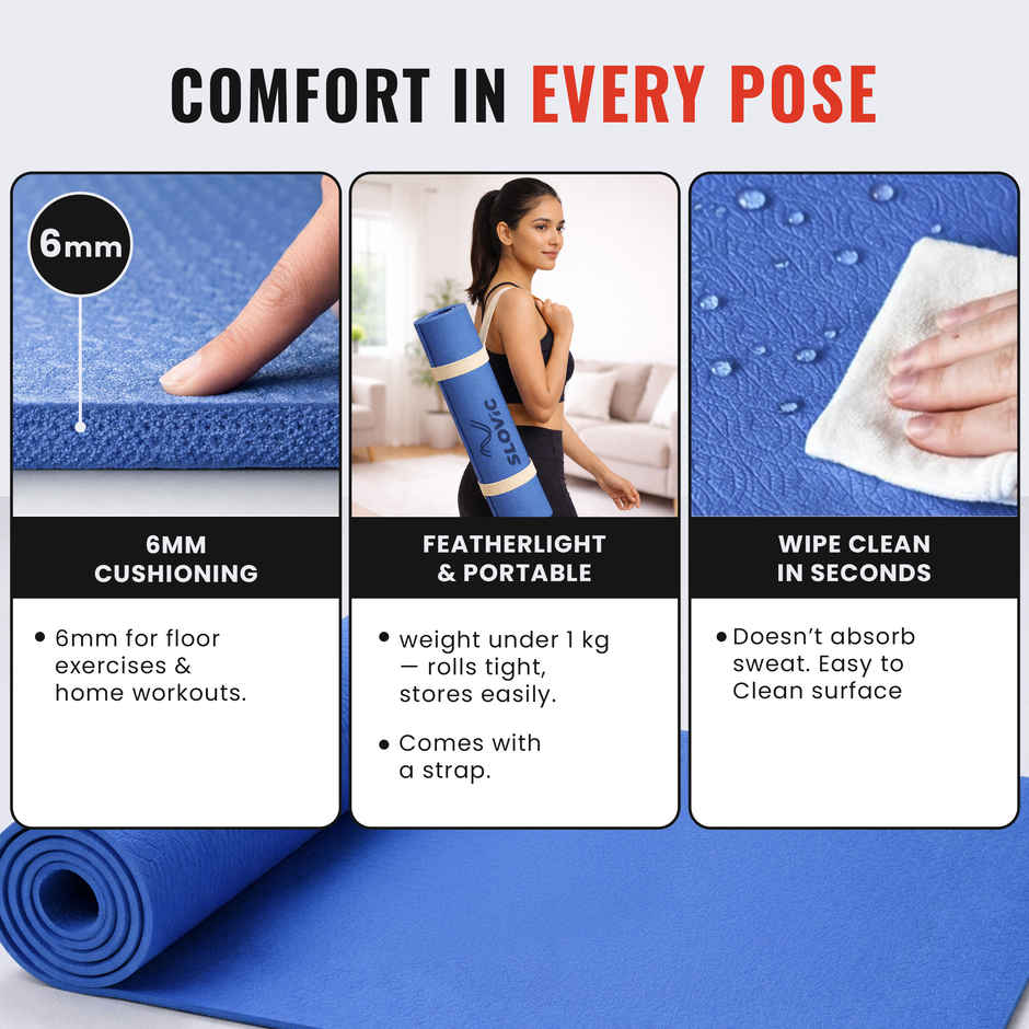 Slovic 6mm Durable Eva Foam Yoga Mat for Exercise, Meditation & Home Workout | Soft And Durable