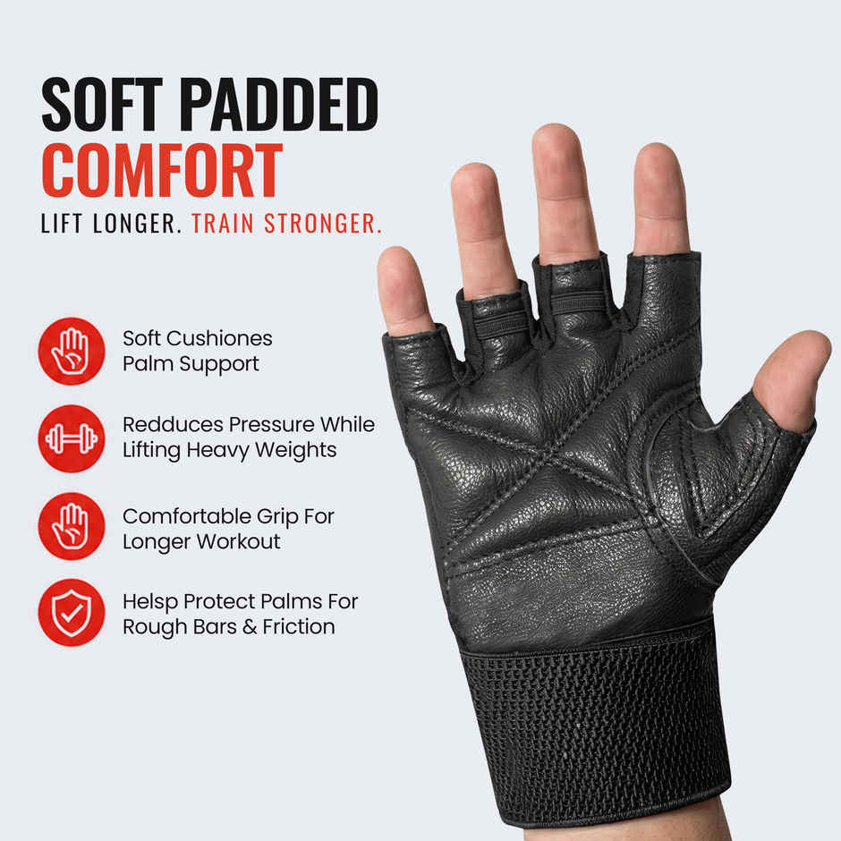 Slovic Leather Gym Gloves with Wrist Support Accessories for Men & Women | M
